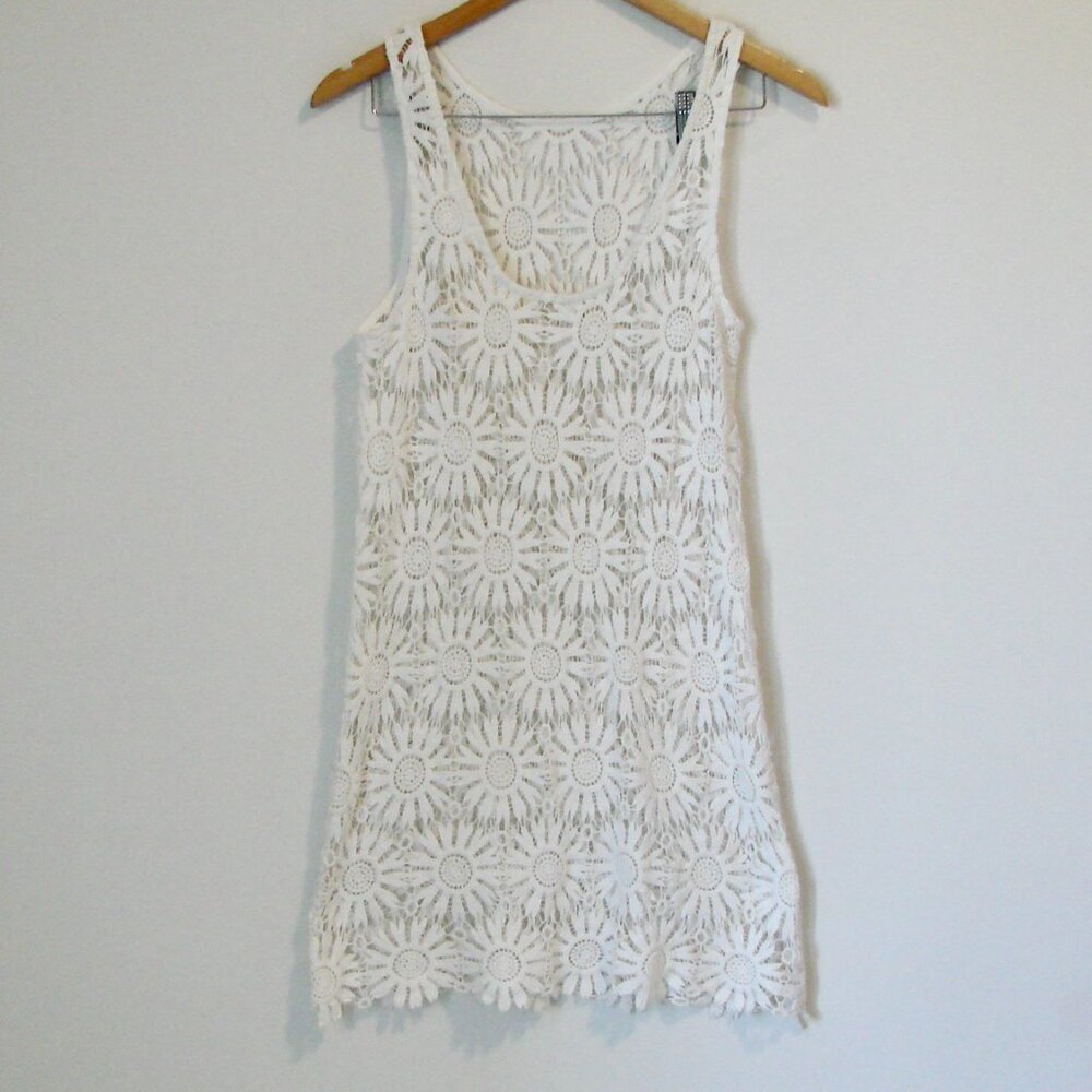 Forever 21 White Floral Crochet Lace Bathing Suit Bikini Cover Up Daisy Medium - Picture 12 of 14